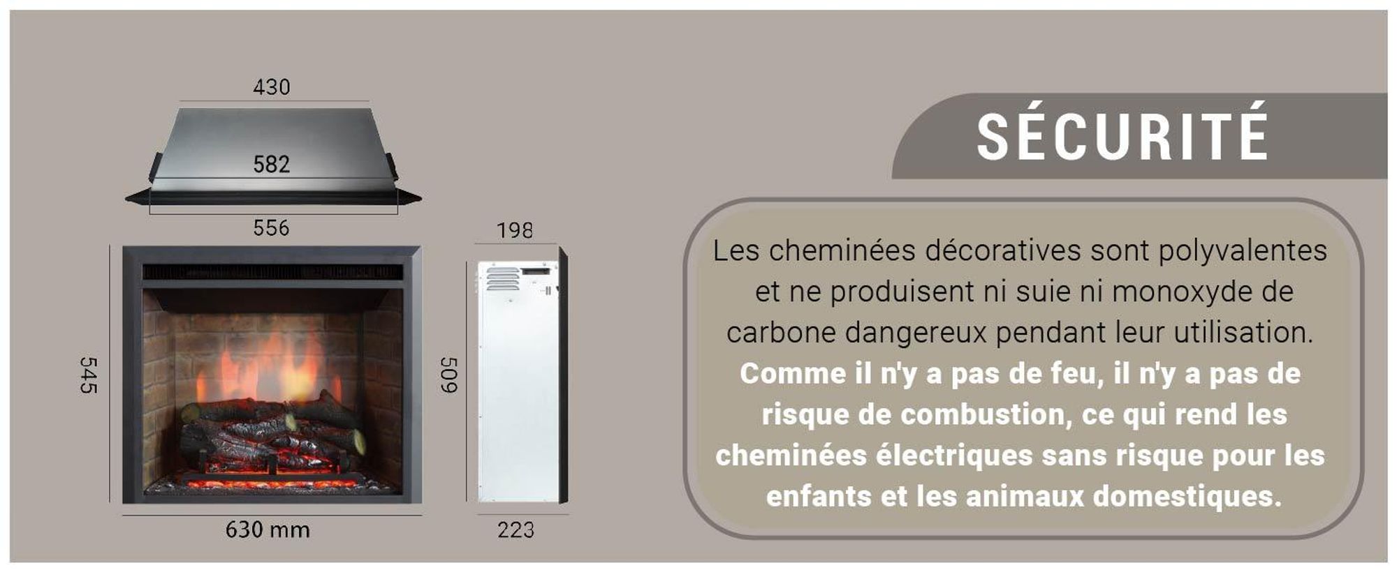 Cheminée électrique encastrable BALDERIA Calida 23 – Puissance de chauffage jusqu'à 2 000 W, noire
