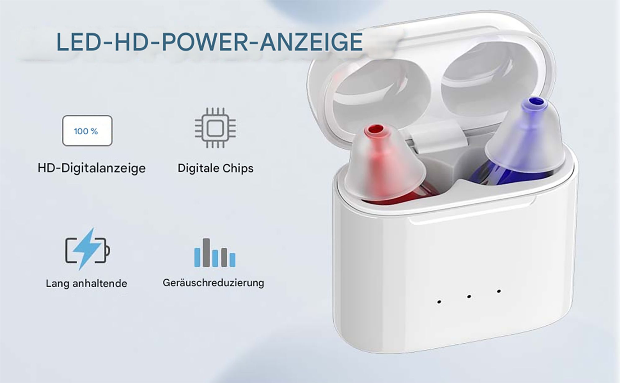Hörgeräte, kabelloser wiederaufladbarer Hörverstärker, Hörgeräte mit magnetischem Ladeetui, 2-Kanal-Digital-In-Ear-Hörgeräte mit Geräuschunterdrückung