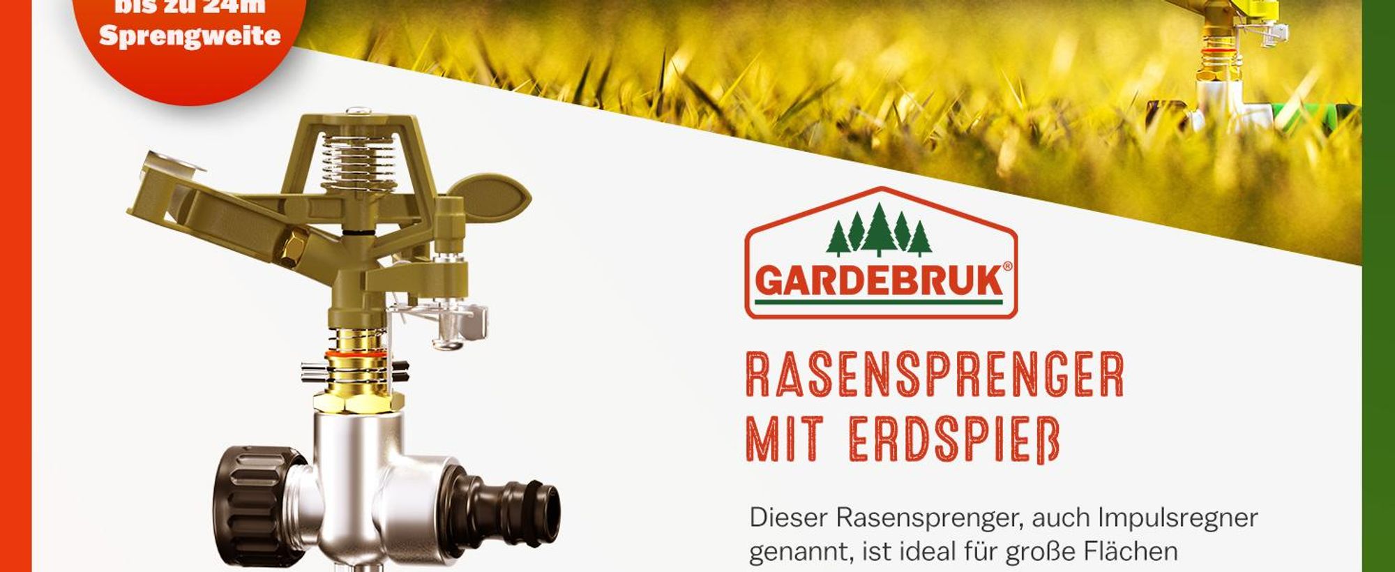 GARDEBRUK® Sprinkler Erdspieß Sprengweite bis 24m Garten Impulsregner Rasensprenger Sektorenregner Gartenbewässerung Wassersprinkler Bewässerungssystem Kreisregner