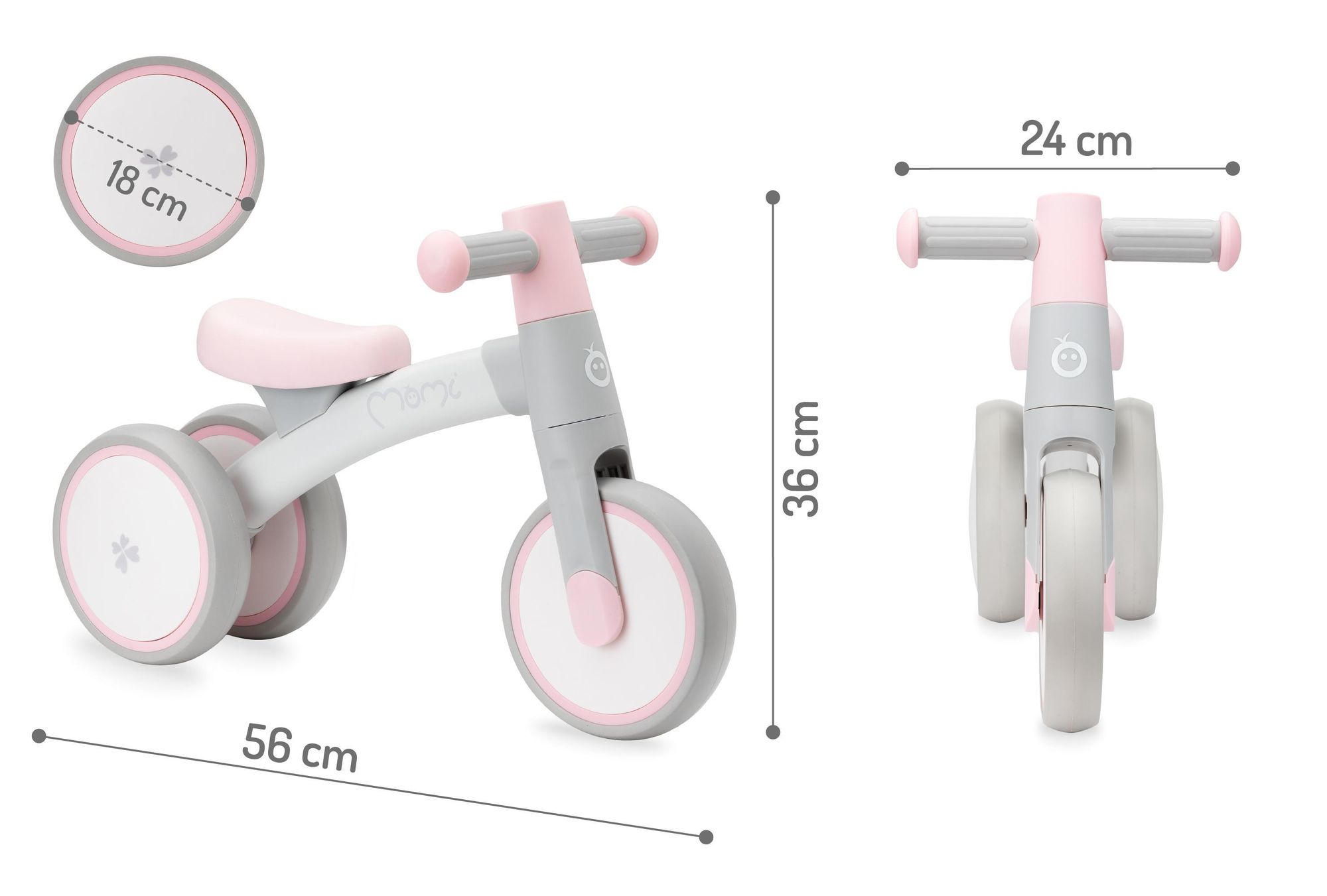 MoMi TEDI Laufrad Kinder Fahrrad - Leicht 1.35 KG, Dreirad ohne Pedal, 1-3 Jahre - Rosa