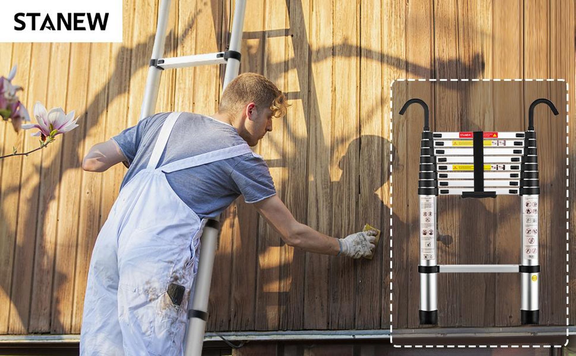 STANEW Échelle Télescopique 2,6 M en Aluminium Bricolage Pliable, Accoudoir Amovible, Extensible Unique Droite Multi-Fonction Ladder