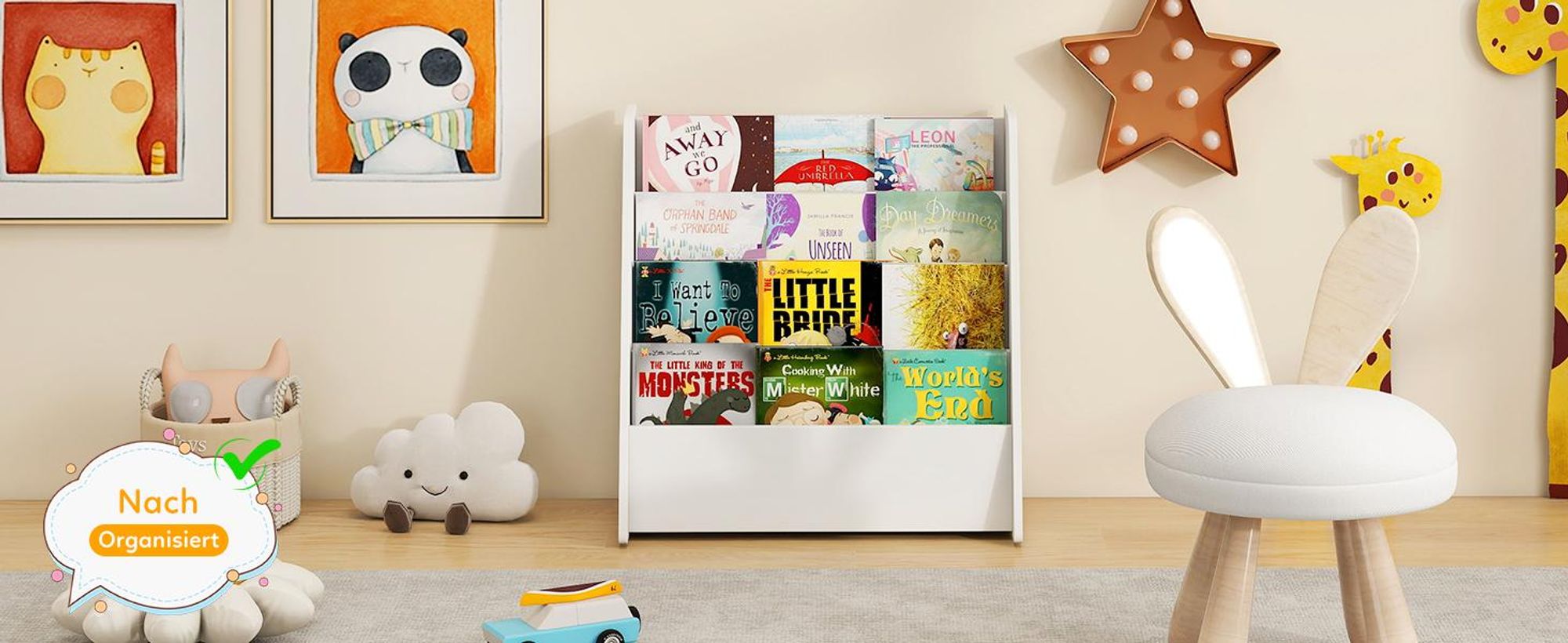 COSTWAY Kinderregal mit 4 Ablagefächern, Bücherregal Kinder, Büchergestell, Zeitungsständer Aufbewahrungsregal, Spielzeugregal für kinderzimmer Weiß