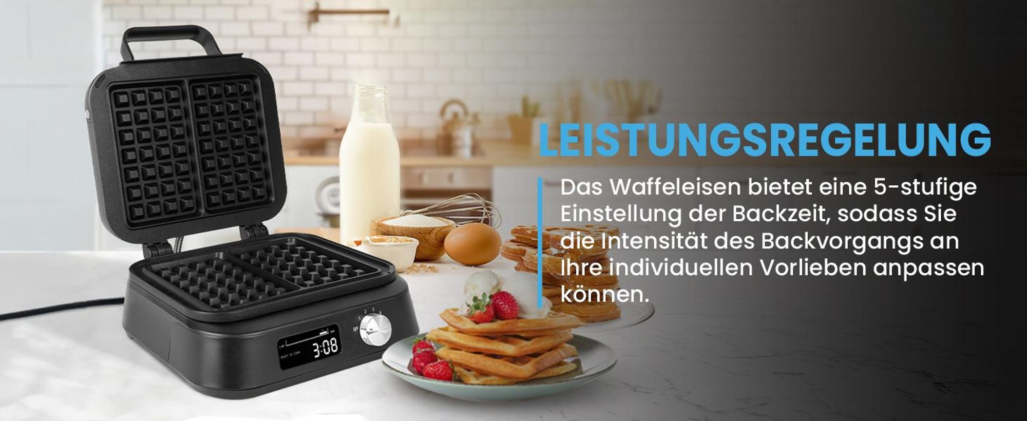 Waffeleisen Wafflemaker mit Backform für 2 grosse Waffeln