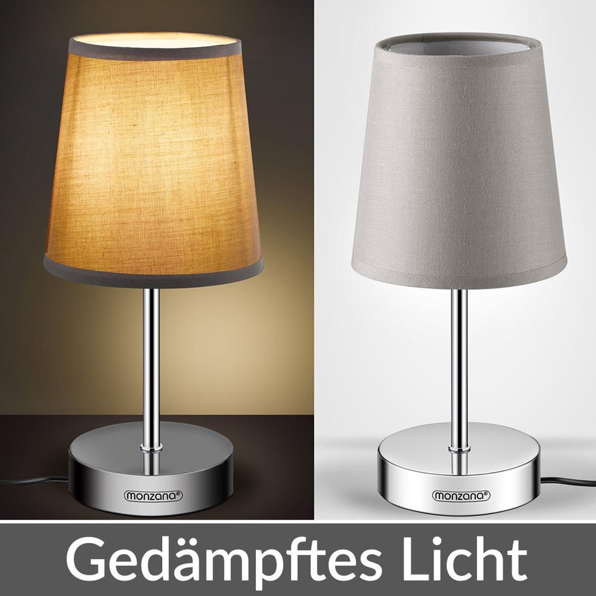 MONZANA Nachttischlampe 2er Set, Tischlampe mit Kabel, 32 cm Taupe