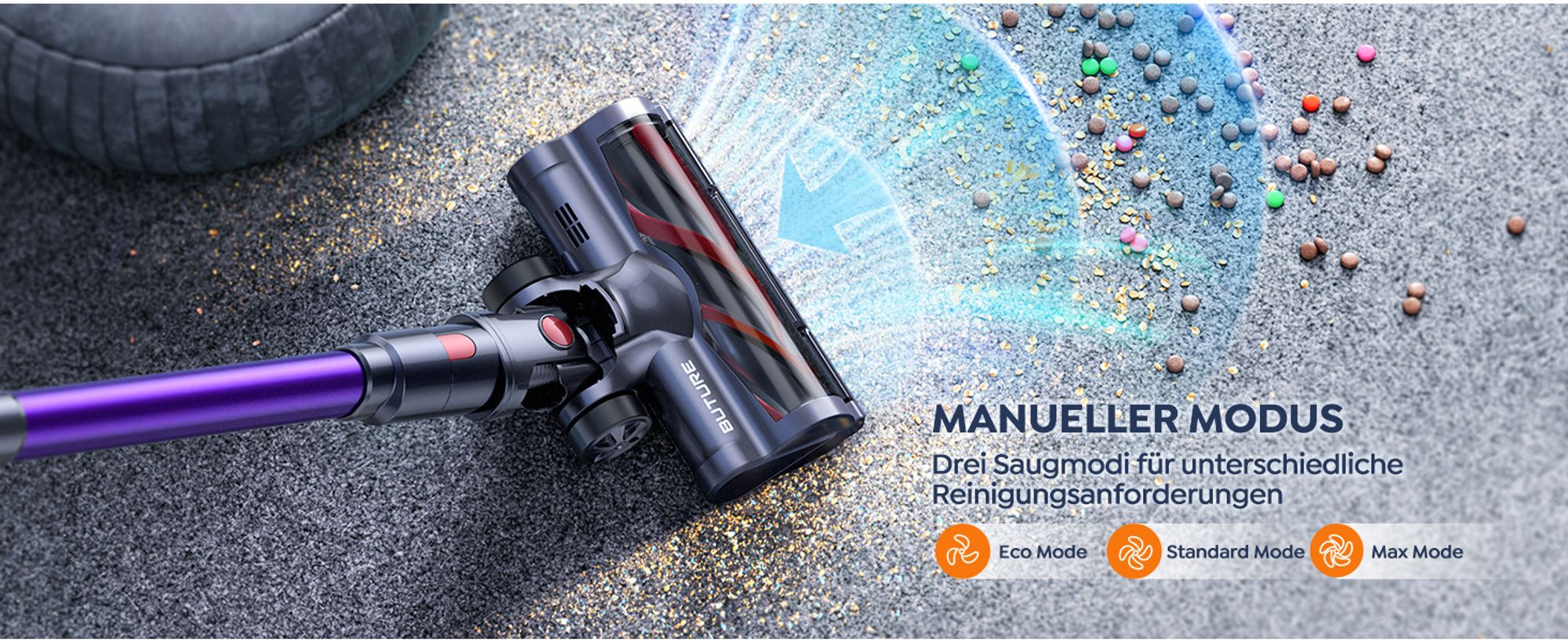 BUTURE VC70 Akku-Staubsauger kabellos 500W 48000Pa Handstaubsauger HEPA LED-Display beutellos