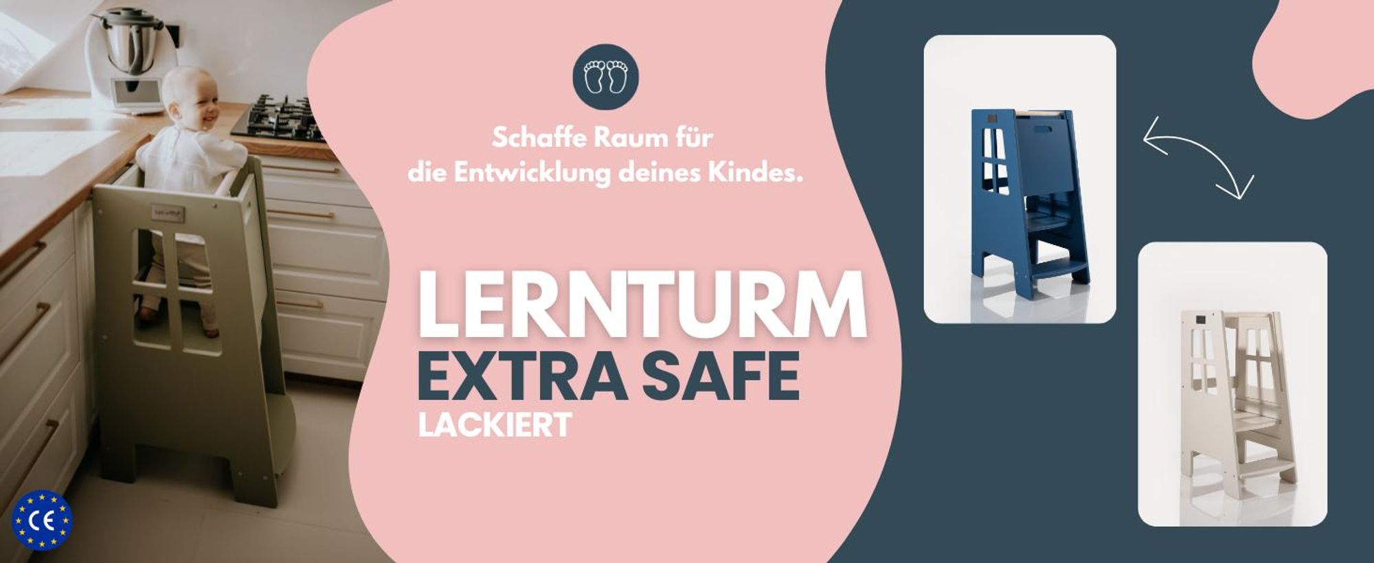 EXTRA SAFE - Montessori Lernturm Kitchen Helper Kinderplattform Küchenturm lackierter – kaschmir