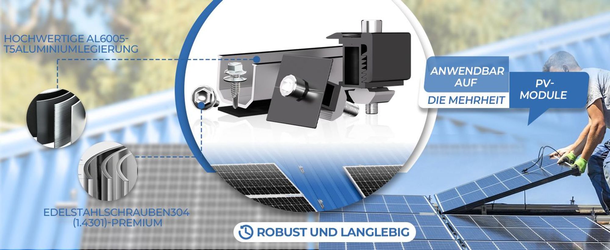 Solarpanel PV Halterung Trapezblech Flachdach Montage + Schiene Verstellklemmen Für 2 Module