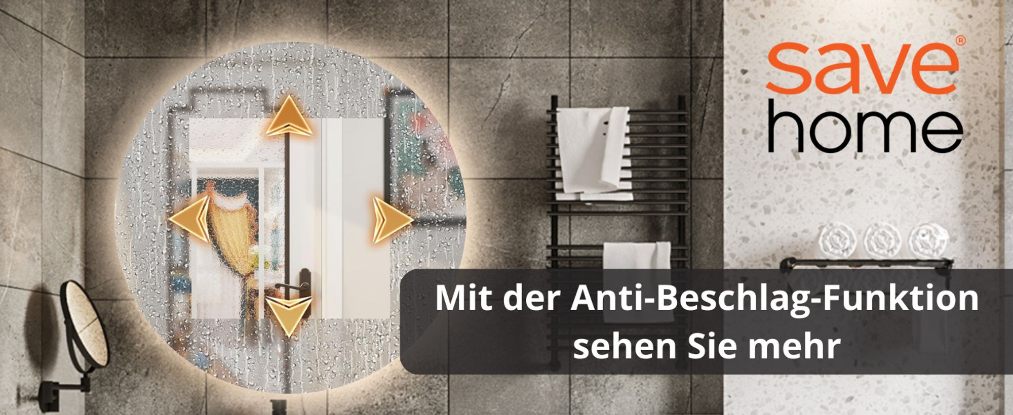 LED Badezimmerspiegel Rund 80 cm – Badspiegel mit LED Beleuchtung, Touch-Schalter, Anti-Beschlag, 3 Lichtfarben, Dimmbar, Modern – SAVE HOME