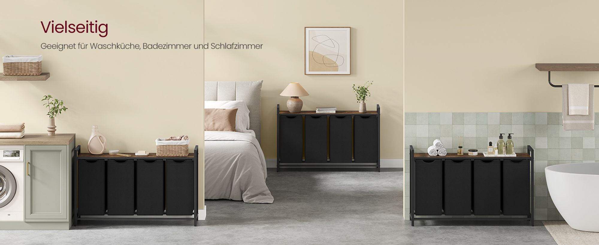 VASAGLE Wäschekorb 4 Fächer, Wäschesammler mit Ablage, Wäschebox, Metallrahmen
