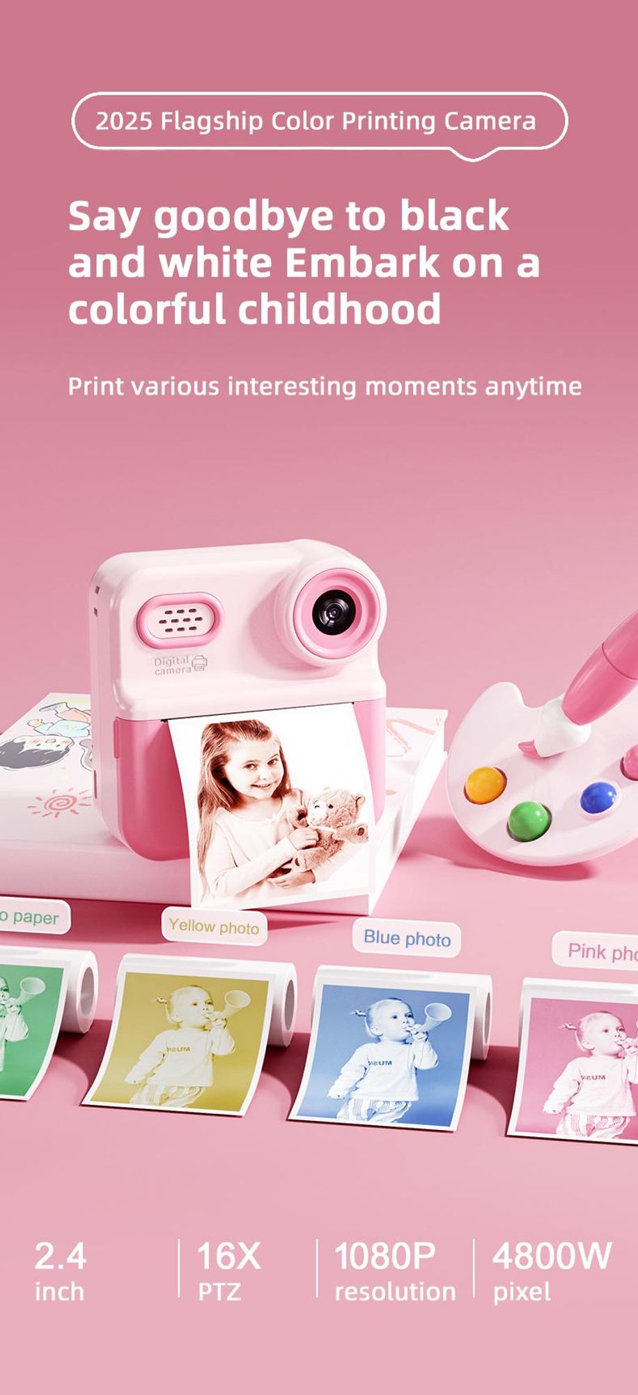 ZELURXX Kinder Sofortbildkamera, 48MP Foto, 1080P Video, 16X Zoom, 2.4" IPS Display, Dual-Kamera, 4h Akku, tragbar, Druckfunktion, Grün