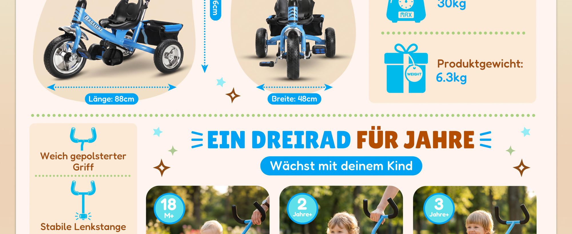 SPIELWERK Dreirad ab 1 Jahr Blau