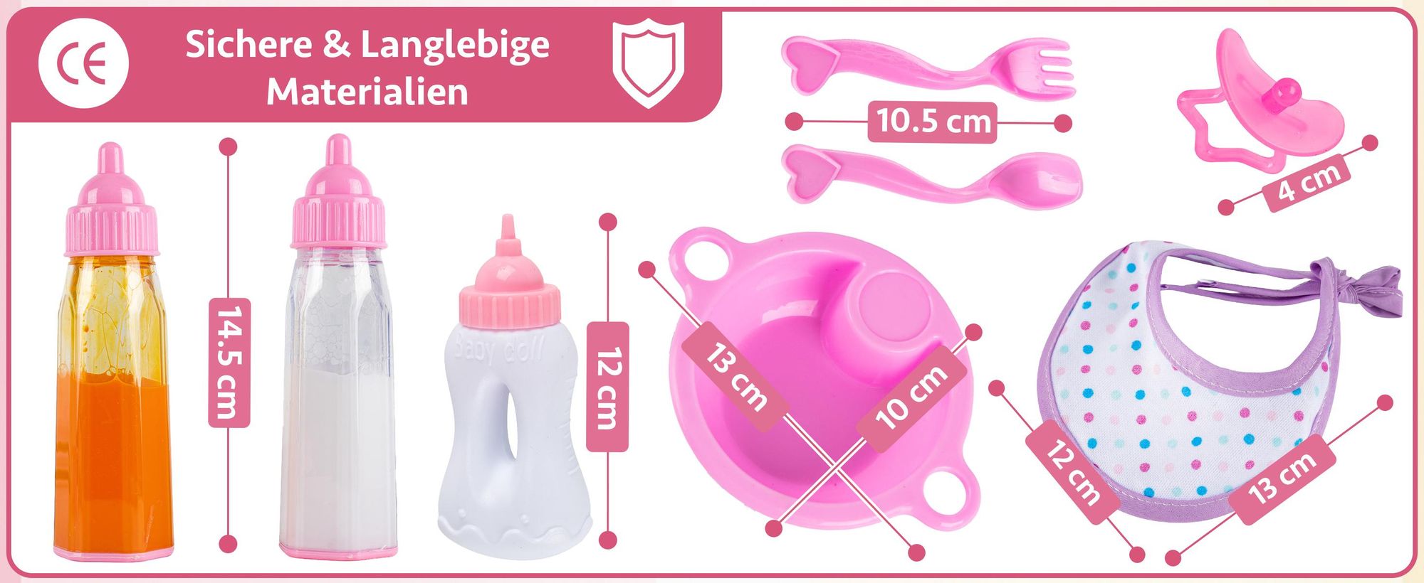 Puppen-Fütterset 8-teilig – mit magischen Fläschchen und Schnuller – realistisches Zubehör für Puppeneltern