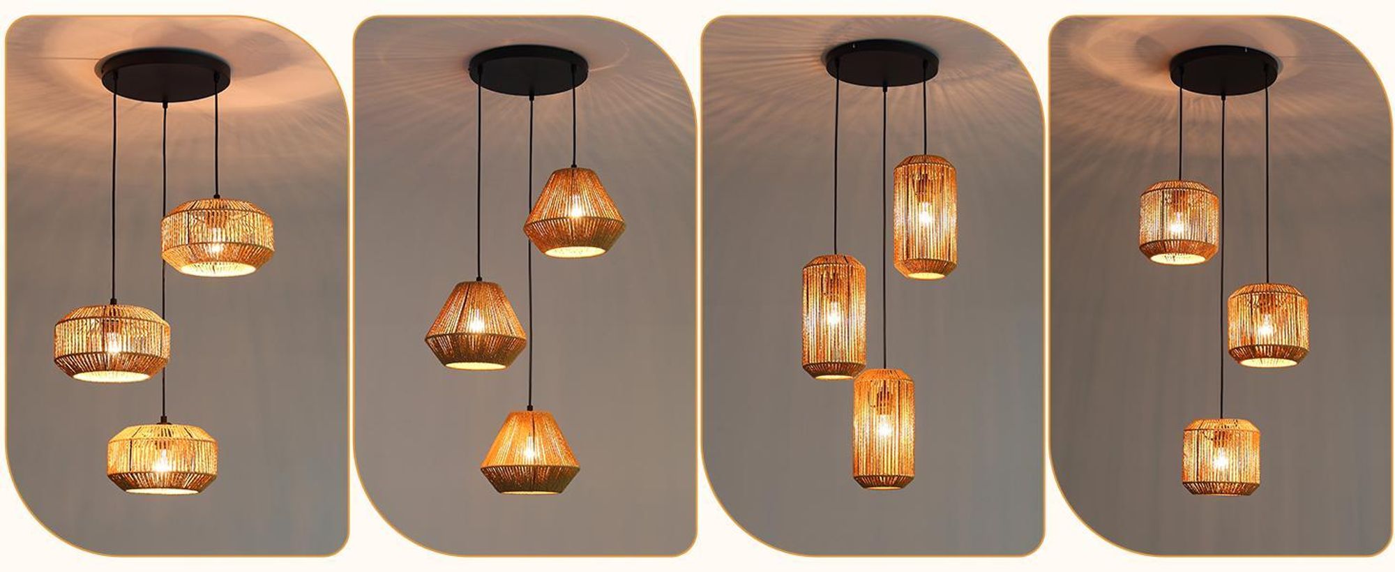ZMH lampa wisząca boho lampa wisząca rattanowa lampa wisząca lampa wisząca z regulacją wysokości lampa wisząca jadalnia 3 płomienie lampa do salonu z gniazdem E27