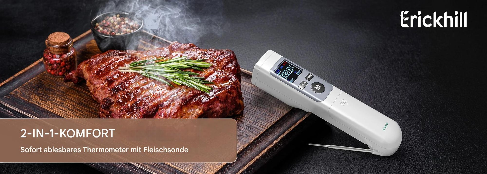ERICKHILL ROOKPRO 2-in-1 Laser-Thermometer, 12:1 D:S, Grill- und Backsonde
