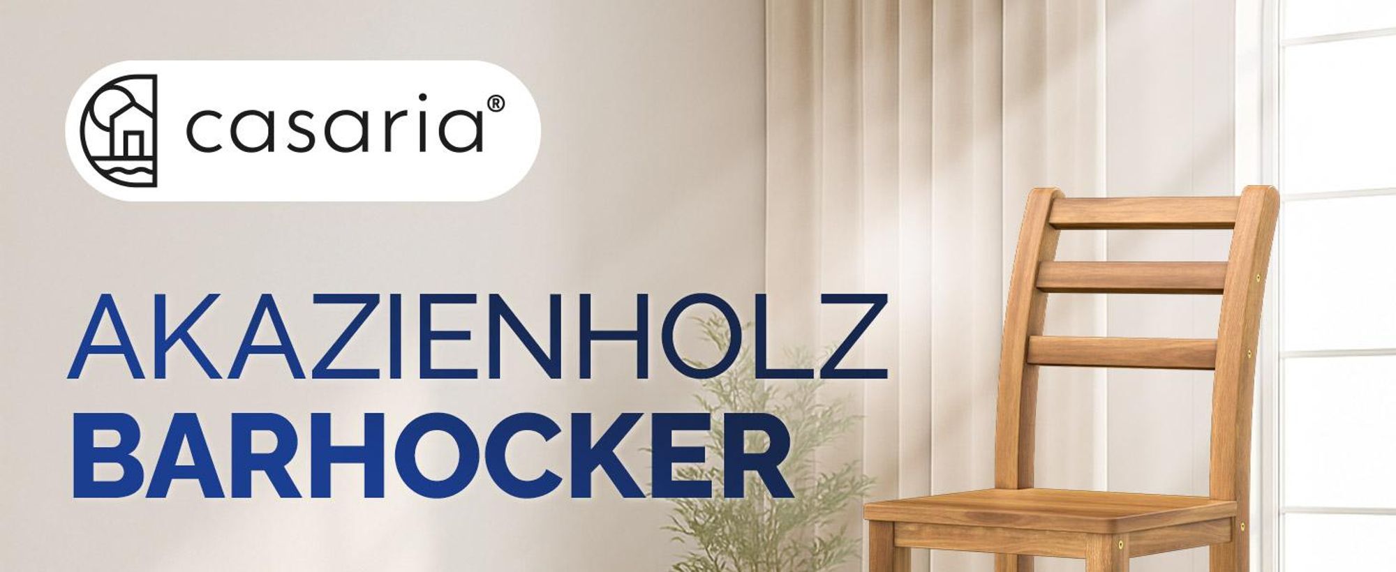CASARIA® Barhocker 2er Set Holz mit Lehne Outdoor 75cm Sitzhöhe Akazie 150kg Belastbarkeit Fußstütze Massiv Rustikal Garten Küche Bar Stuhl Hocker Braun