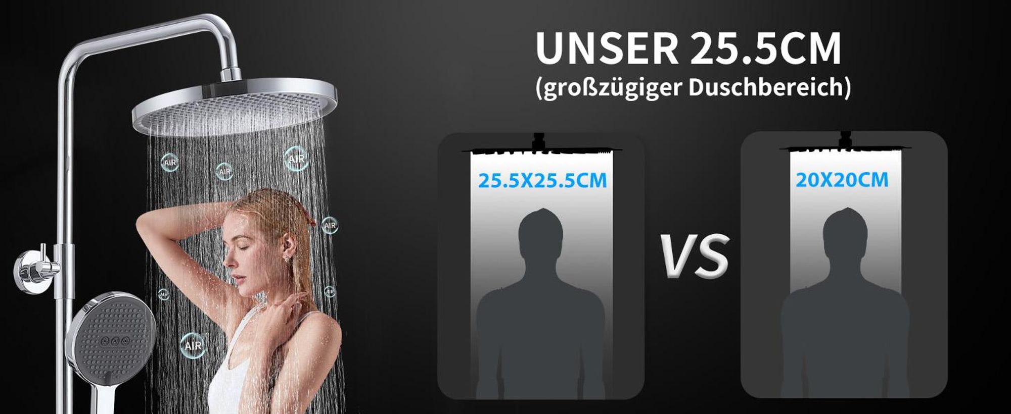 Duschsystem mit Thermostat Regendusche Duschset Brausegarnitur Duscharmatur Thermostat 40℃ mit Versteckter Wasserauslauf Duschstange inkl. Verstellbar Handbrause Regenbrause Duschstange