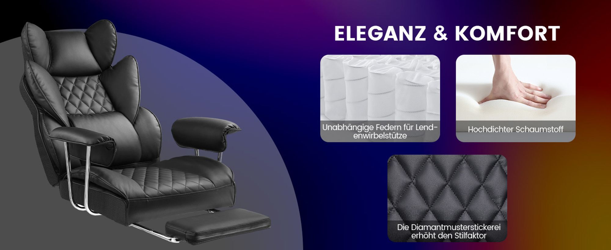 GTPLAYER Gaming Stuhl, Gamer Stuhl, Ergonomischer Bürostuhl mit Fußstütze verstellbare Lenden und Kopfkissen, Gaming Chair Gepolstert, Gaming Sessel