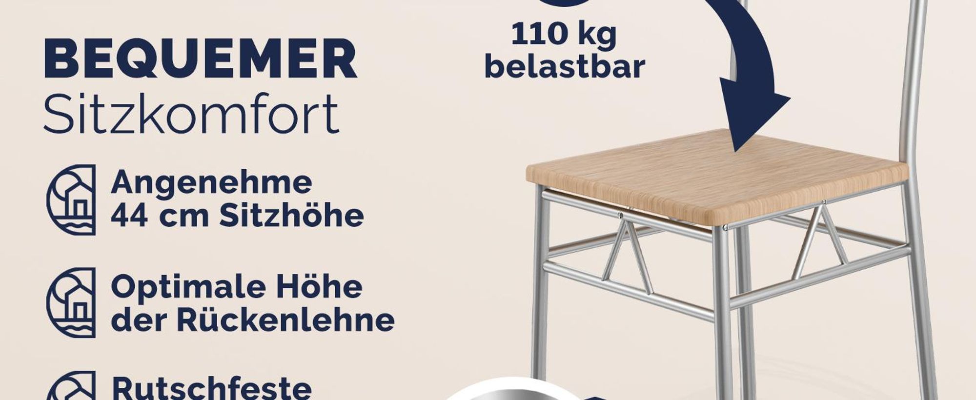 CASARIA Essgruppe mit 4 Stühlen, Eiche dunkel