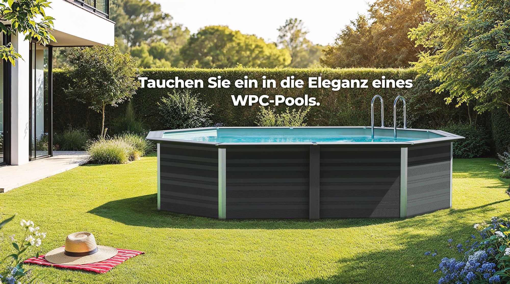 GRE Ovaler Composite-Pool KPCOV66L + LED – 664 x 386 x 124 cm, Komplettset