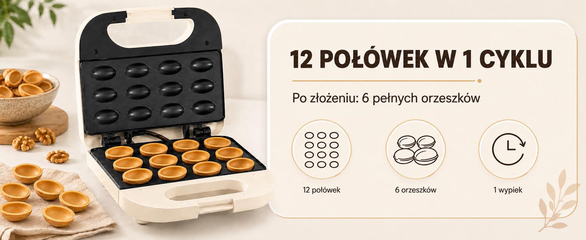 Opiekacz Do Orzeszków Foremki Ciastek 750W 12 Połówek Nieprzywierający