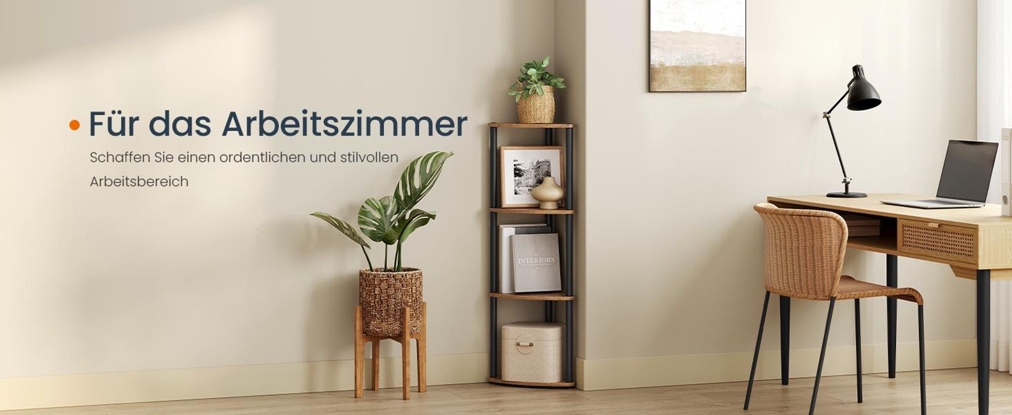 SONGMICS HOME Eckregal mit 4 Ebenen, Standregal für Wohnzimmer, Schlafzimmer, Küche, 38,3 x 27 x 104,8 cm, braun-schwarz
