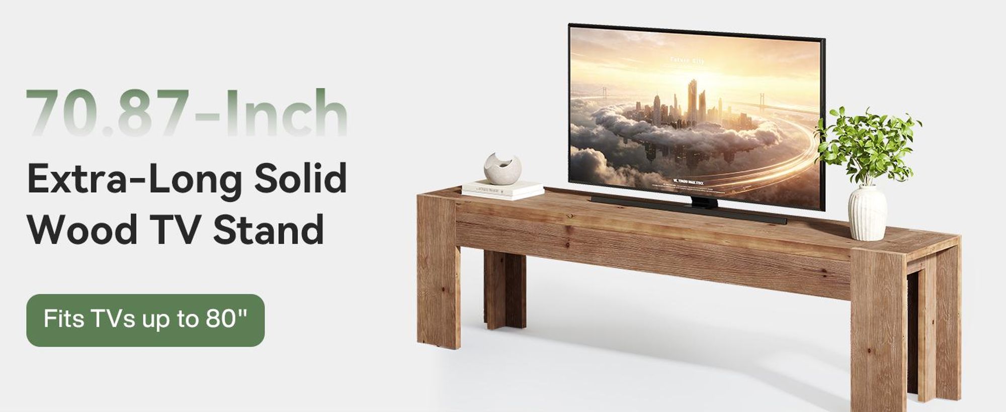 Wanbor TV-Schrank aus Massivholz für 60/70/80-Zoll-Fernseher, extralanges Farmhouse-Entertainmentcenter mit Rahmen, TV-Konsole aus Holz für das Wohn