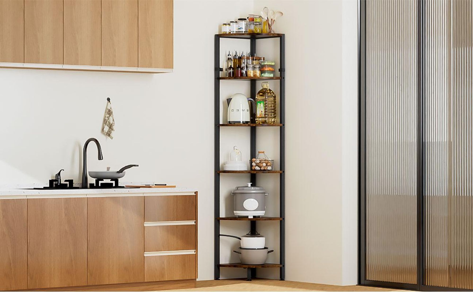 YORBAY Eckregal 6 Ebenen platzsparend Standregal stehend Hoch Regal mit Kippschutz, 170cm