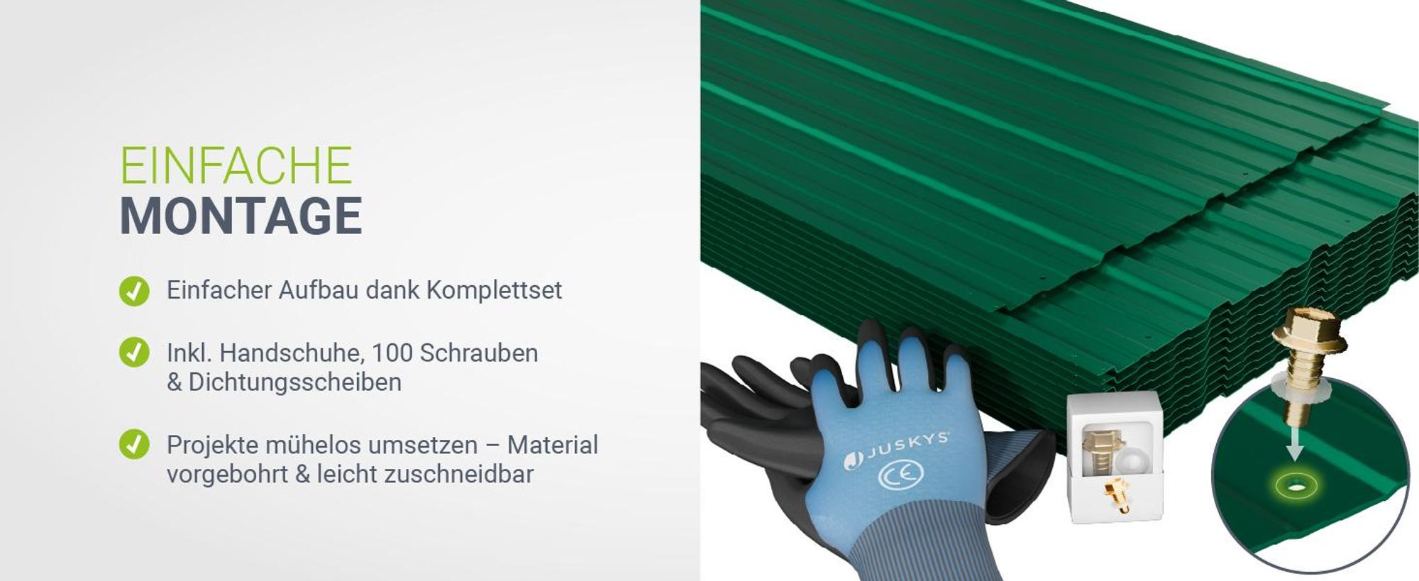 JUSKYS® Profilblech - Grün 14er Set, verzinkter Stahl, 110x45 cm, wetterfest