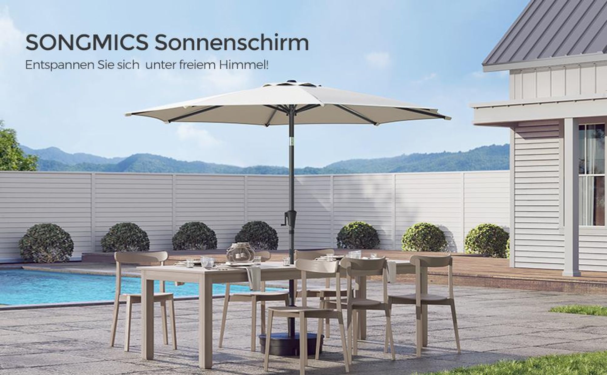 SONGMICS Sonnenschirm Ø300 cm UPF 50+, beidseitig um 30° knickbar Sonnenschutz