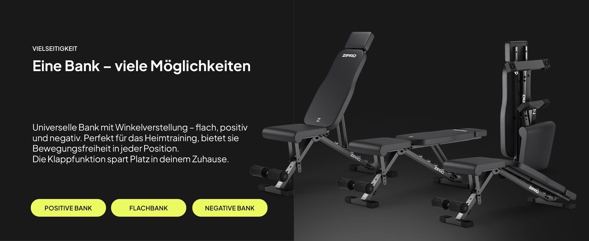 ZIPRO Grind Hantelbank Klappbar - Trainingsbank Verstellbar 300 kg Flachbank Schrägbank Negativbank Kraftstation Fitnessgerät für Zuhause