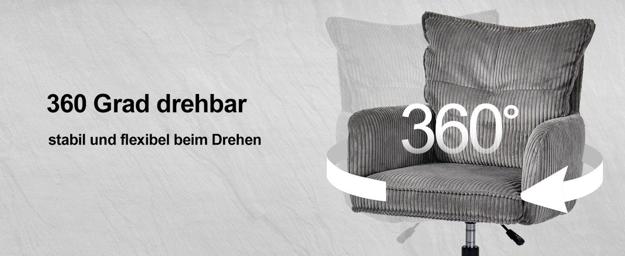Duhome Bürostuhl Schreibtischstuhl aus Kordsamt, Drehstuhl Schminktisch Stuhl Höhenverstellbar Computerstuhl, Grau
