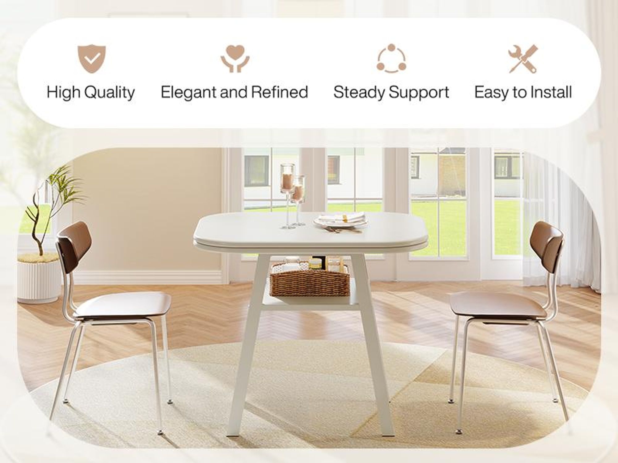 Tribesigns Esstisch für 2–4 Personen, 80x60 cm, kleiner moderner Küchentisch mit Ablagefach für Esszimmer, Küche, Wohnzimmer, platzsparend, Weiß