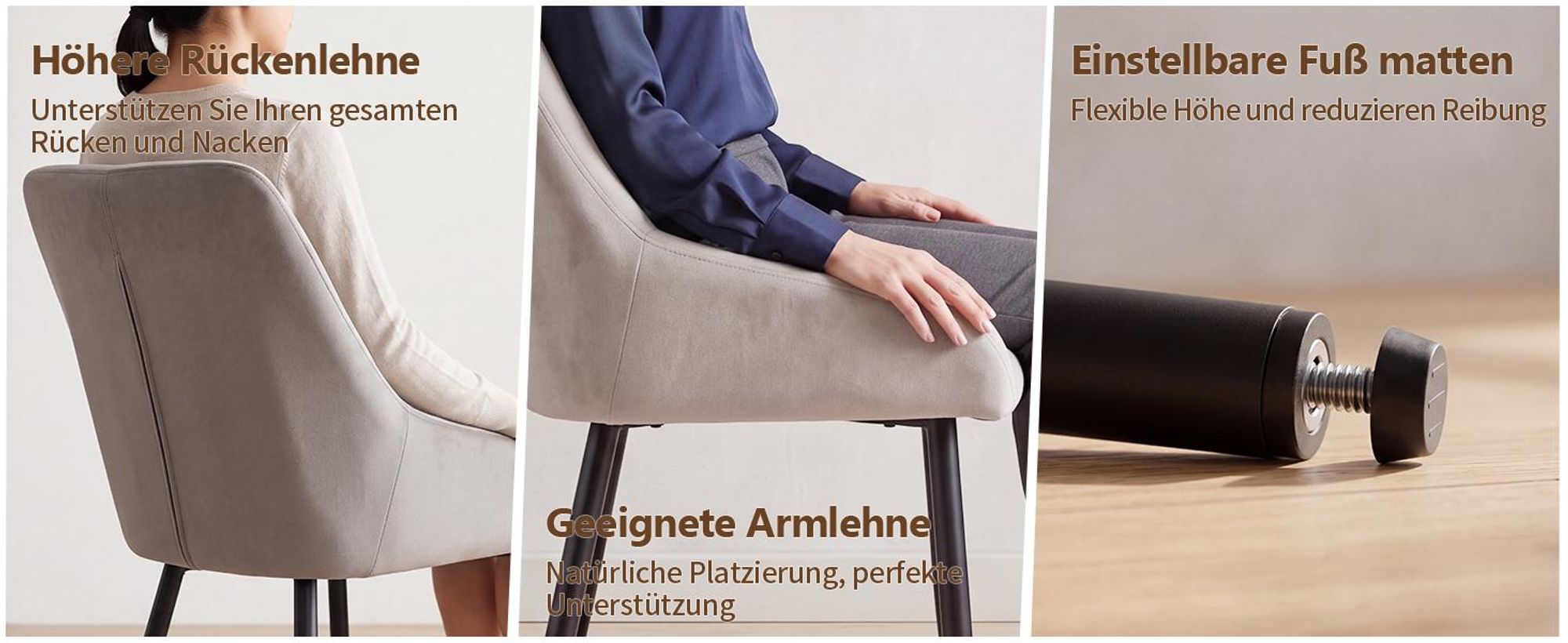 Duhome 2er Set Esszimmerstuhl Polsterstuhl Stoff Samt Stuhl Retro Metallbeine, Farbe:Beige, Material:Samt