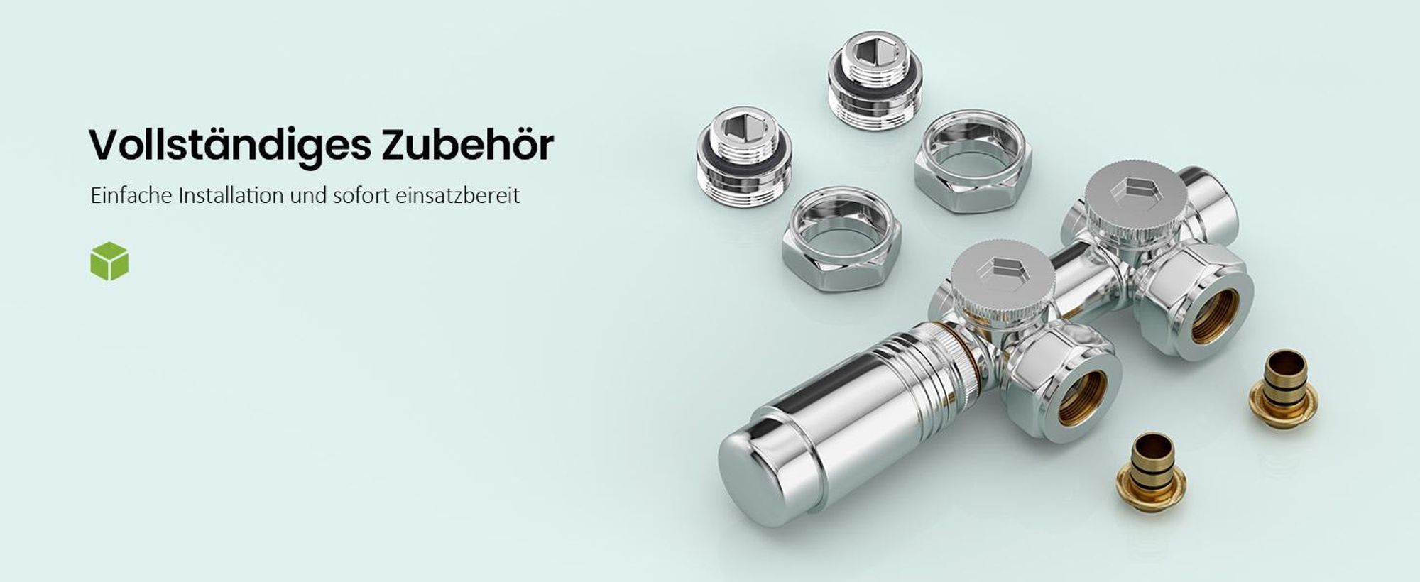 S'AFIELINA Heizkörper Anschlussgarnitur Multiblock Set Heizkörper 15mm/16mm, Chrom, Messing,G 1/2" Gewinde,Für Eckmontage und Durchgangsform