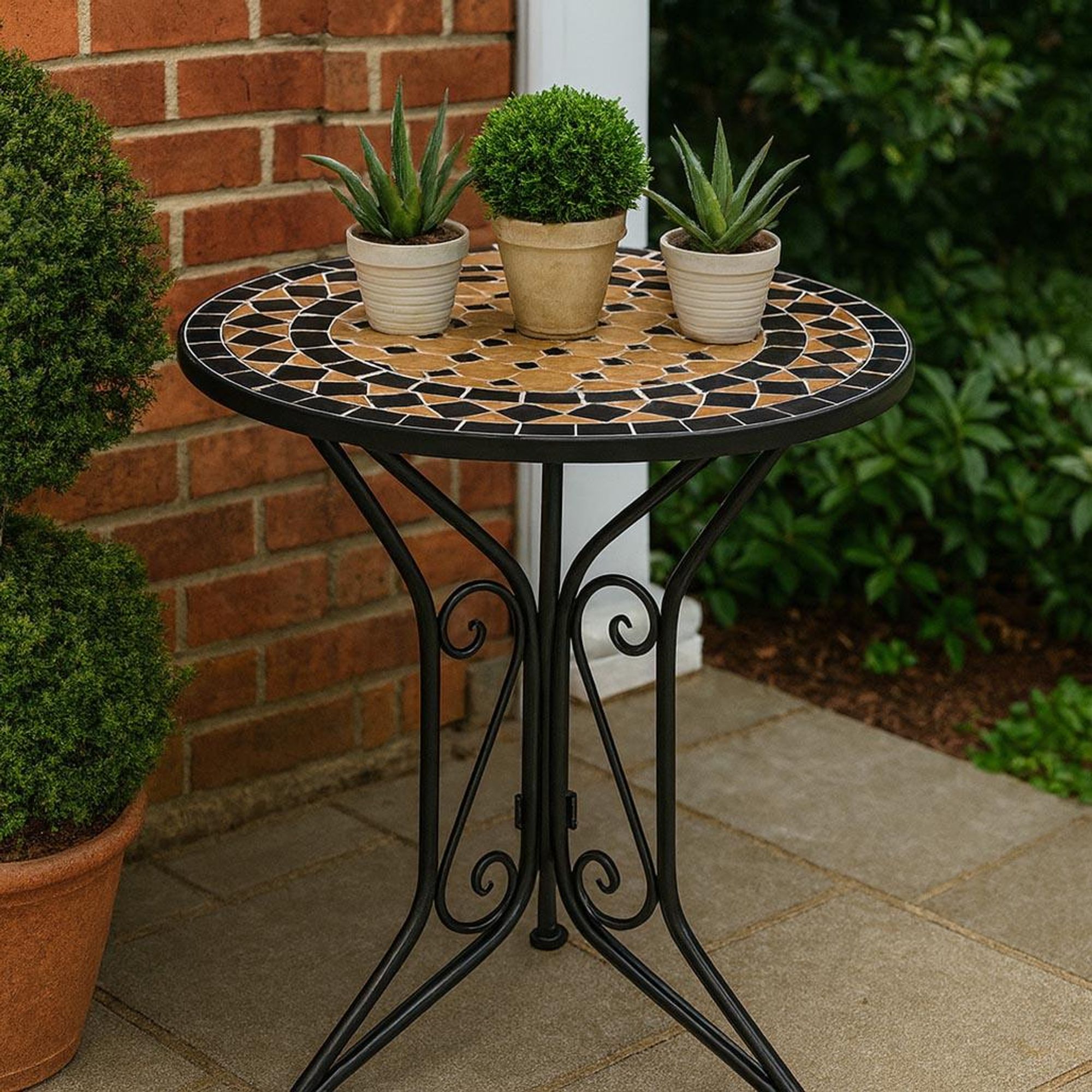 Kobolo Gartentisch Mediterran mit Platte mit Mosaikplatten - Höhe 71 cm Durchmesser 61 cm