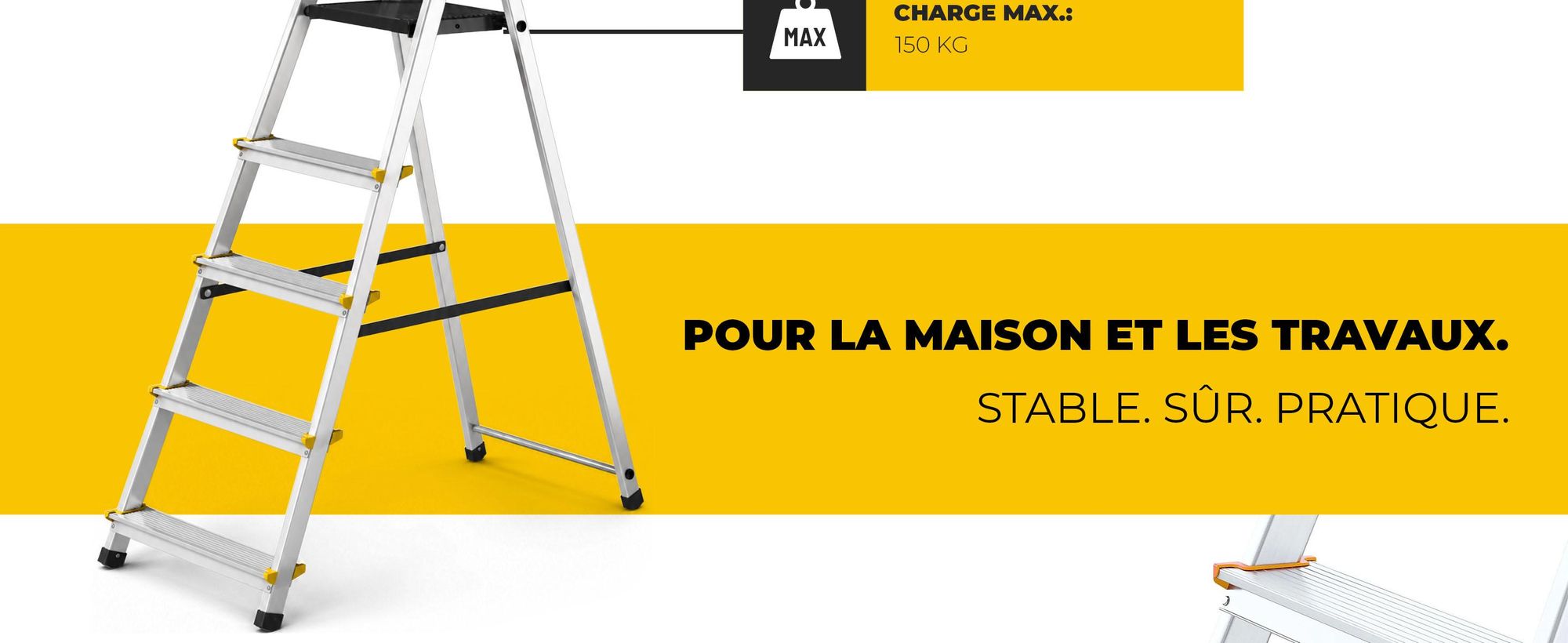 Drabest | Échelle Établi Aluminium 5 Marches avec Crochets - Escabeau Multi-Usage 150 kg