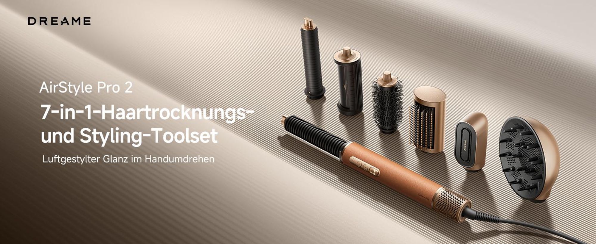 Dreame AirStyle Pro 2 ,7in1 Multistyler,Schnelltrocknend,2Lockenaufsätze,Volumen für das Haar,glättende Bürste,Kräusel Reduzierung,2026e Version,Braun