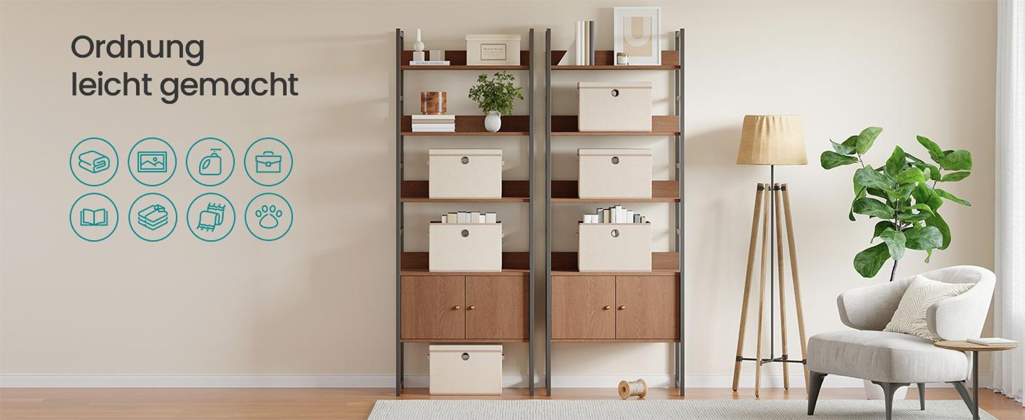 SONGMICS Aufbewahrungsboxen 3er-Set, Ordnungsbox, stapelbar mit Griffen, 43 x 30 x 30 cm, beige
