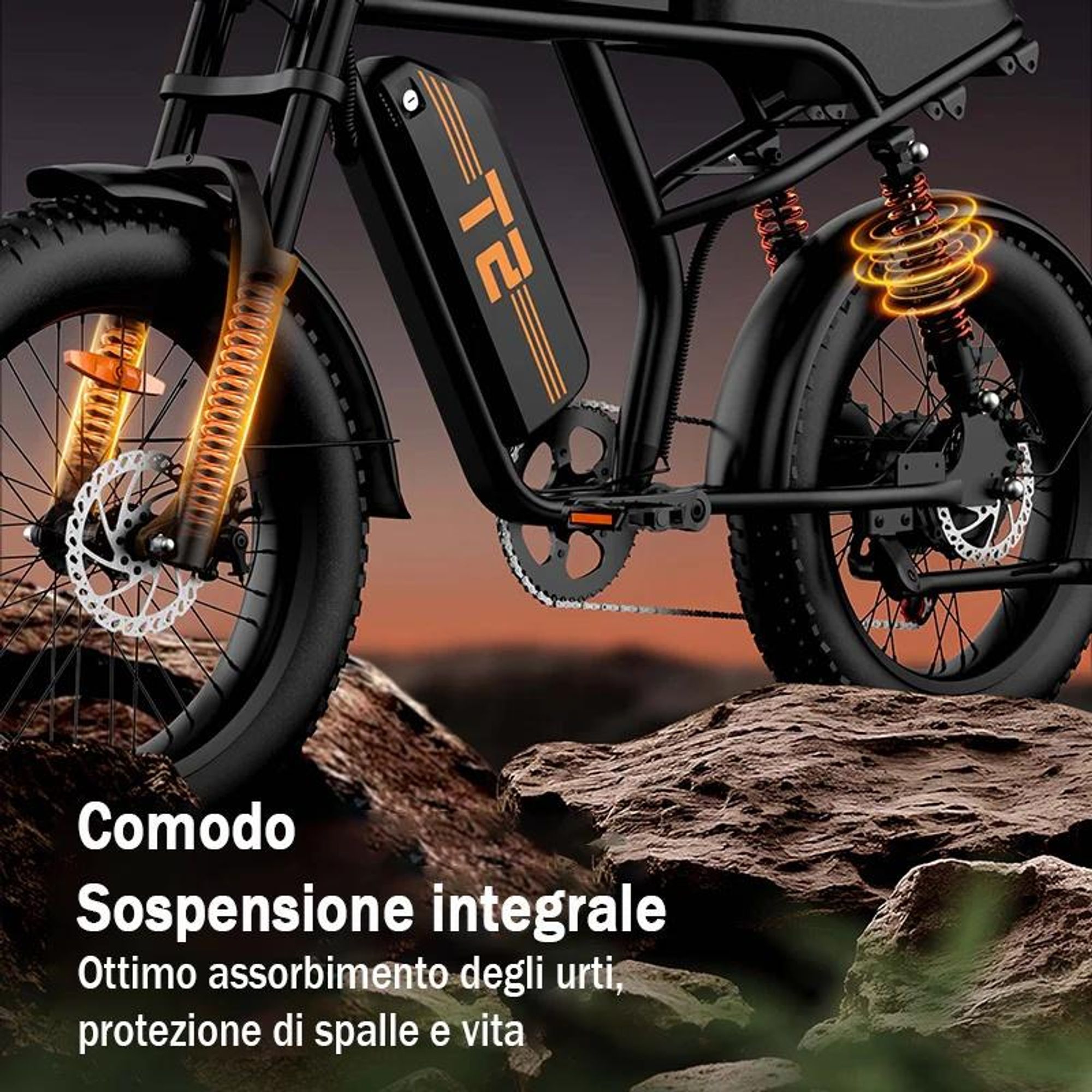 URLIFE T2 E-Bike - Motore 250W Batteria 48V 15.6Ah Freni a disco Trittunterstützung - Nero