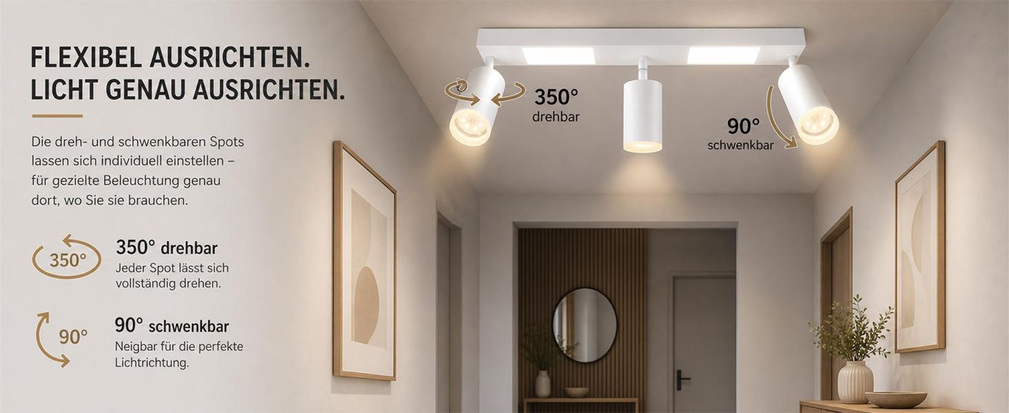 ZMH Deckenleuchte Led Deckenspot 3 Flammig GU10 Schlafzimmerlampe 3000k Weiß Küchenlampe 20W Deckenstrahler Schwenkbar Flurlampe Metall für Küche Büro