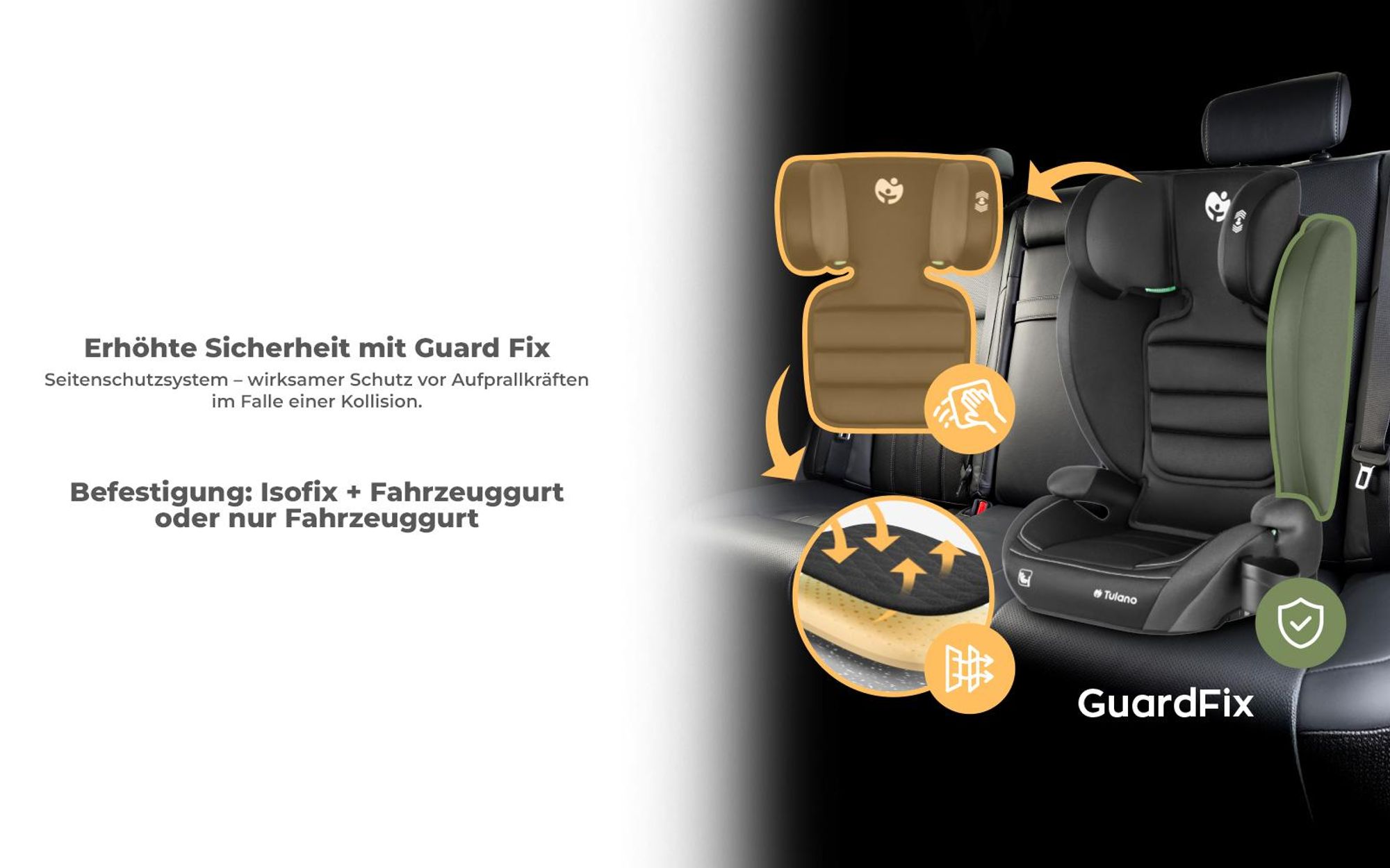 Tulano Joy 25 i-Size Kindersitz 100–150 cm – ECE R129/03, ISOFIX + Gurt, Guard Fix Seitenschutz, 13-fach verstellbar, Getränkehalter