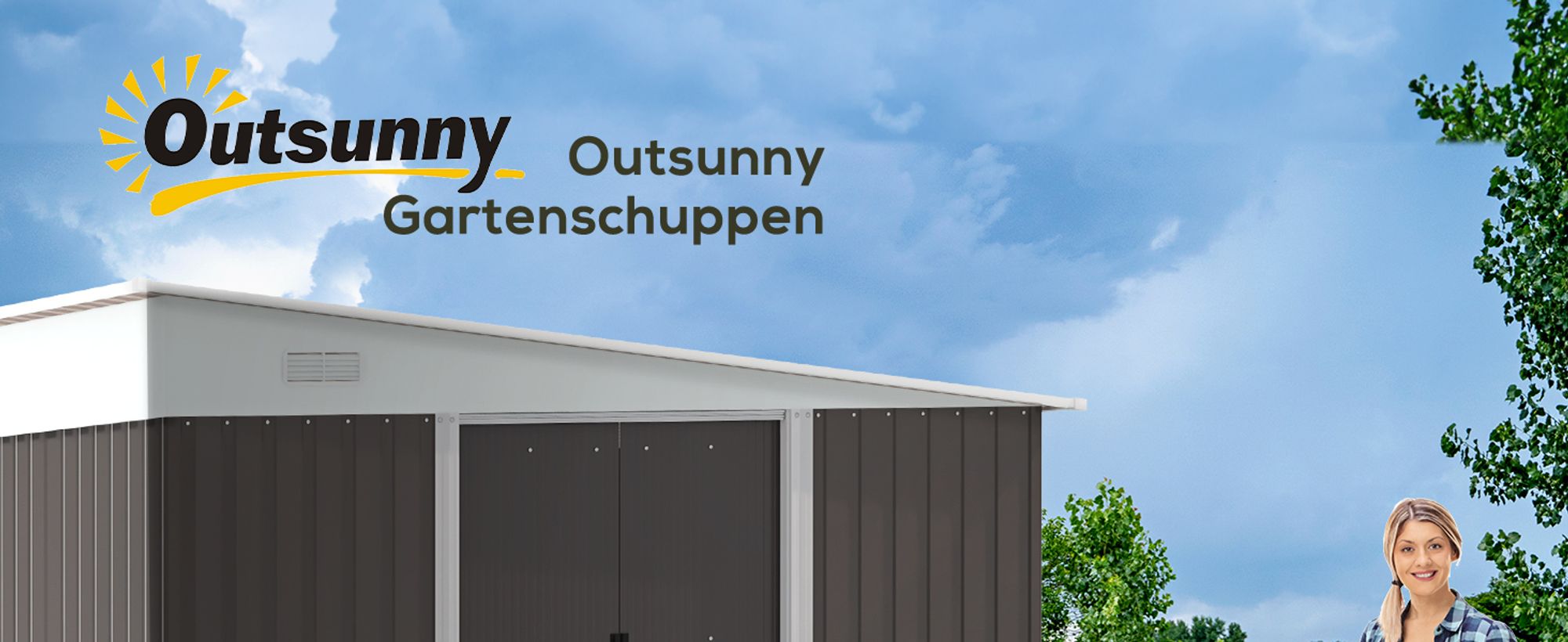 Outsunny 8,9 ㎡ Gerätehaus Stahl-Geräteschuppen mit Pultdach, Schiebetür, Grau