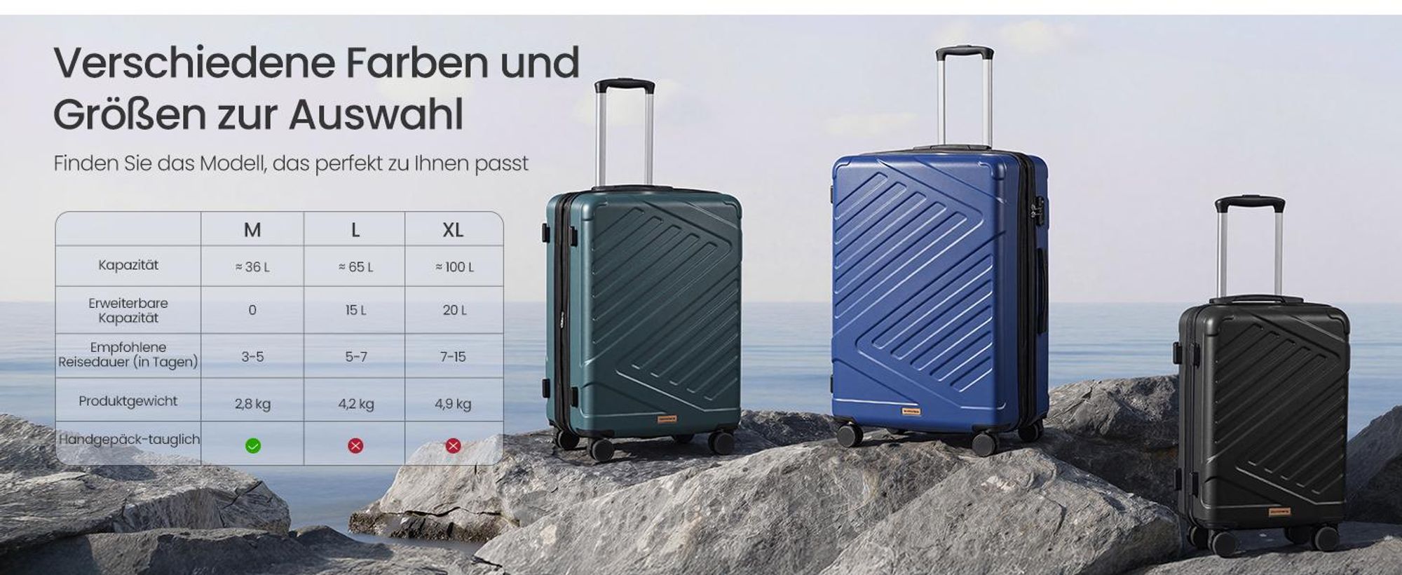 SONGMICS Koffer, Hartschalenkoffer mit TSA-Schloss und Koffergurt, erweiterbar, XL, 75 cm, für Urlaub, 4 Rollen, blau