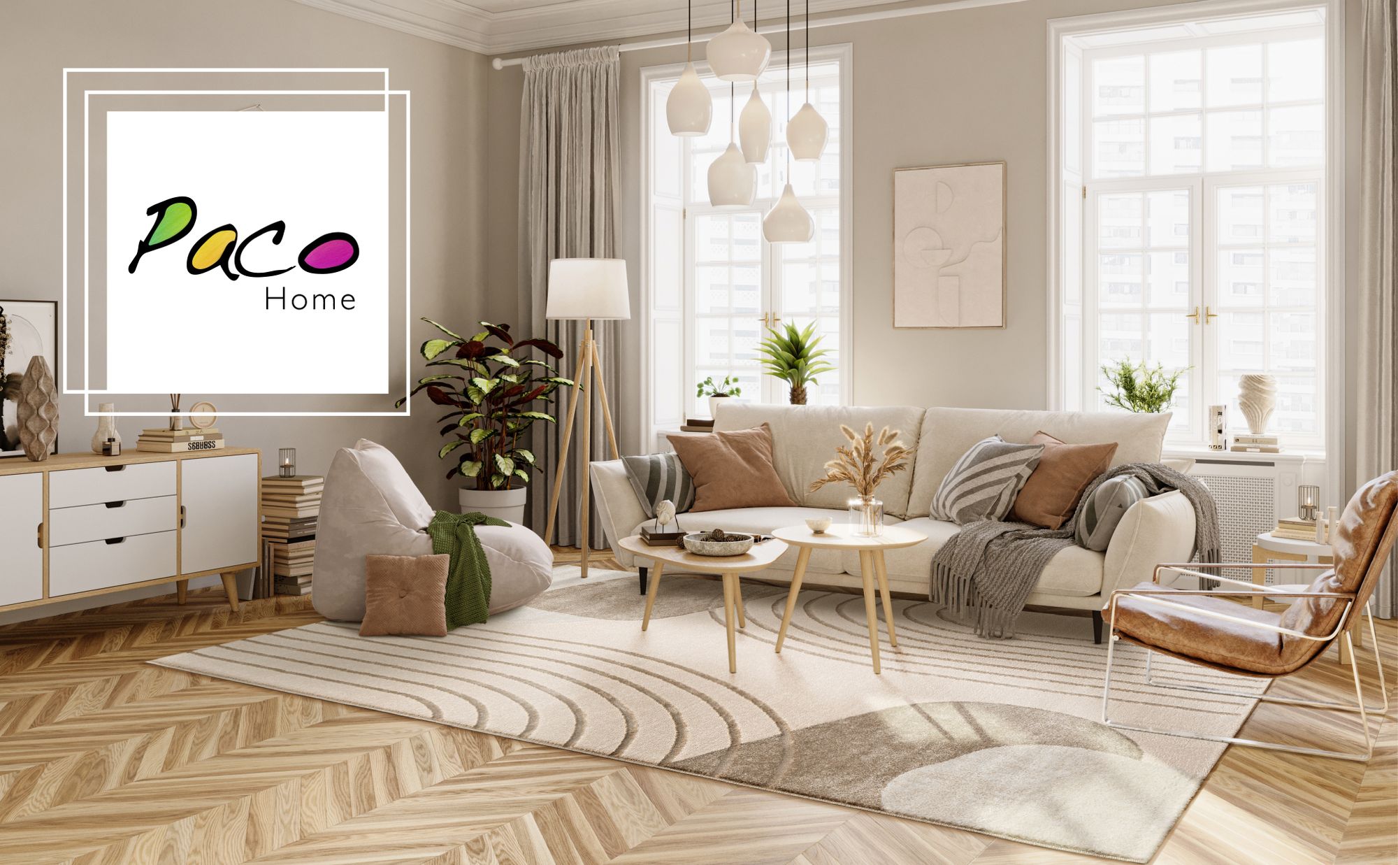 Teppich Wohnzimmer Kurzflor Blätter Floral Regenbogen Geometrisch Grösse 120x160 cm