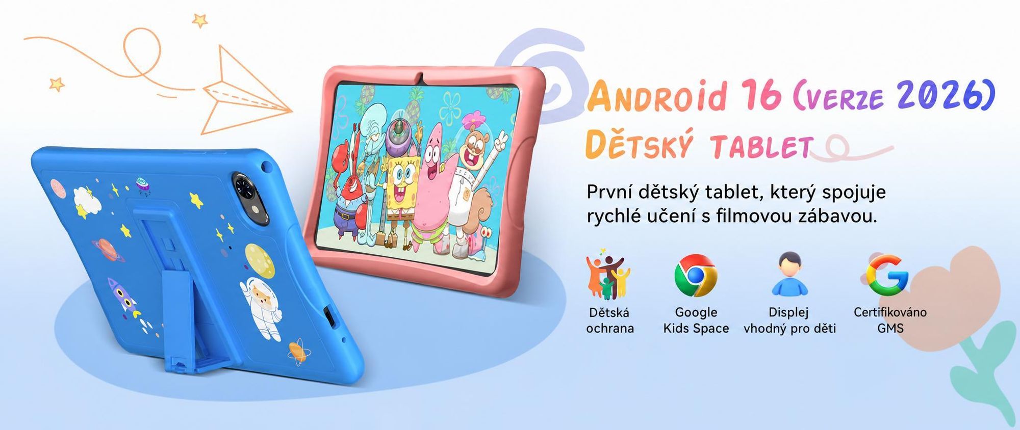 Tabwee K10 Kids 10.1" Blau Tablet, Google Kids Space, 4GB RAM+64GB ROM, Android 15 WiFi Tablet für Kind mit Kindgerechte Hülle und Stift, 5000mAh