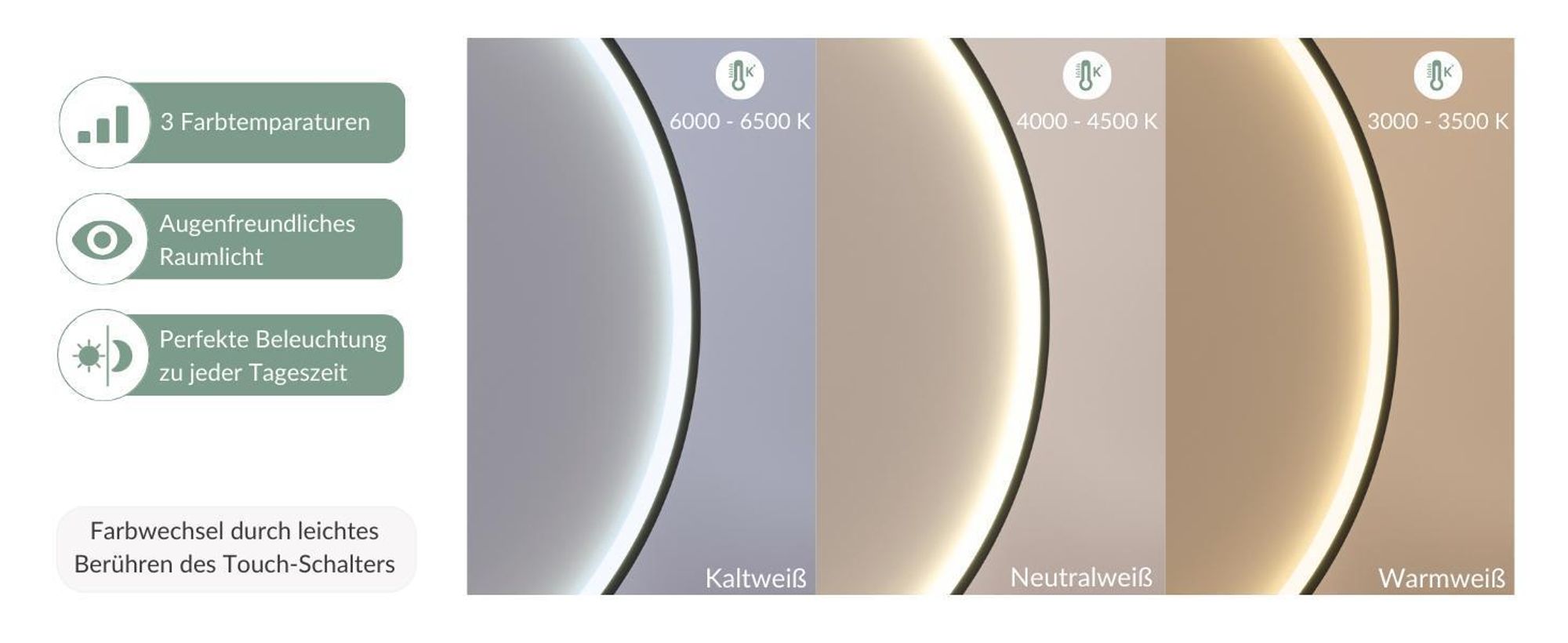 Planetmöbel VELUNA Spiegel mit Beleuchtung Ø 100 cm Wandspiegel Badspiegel