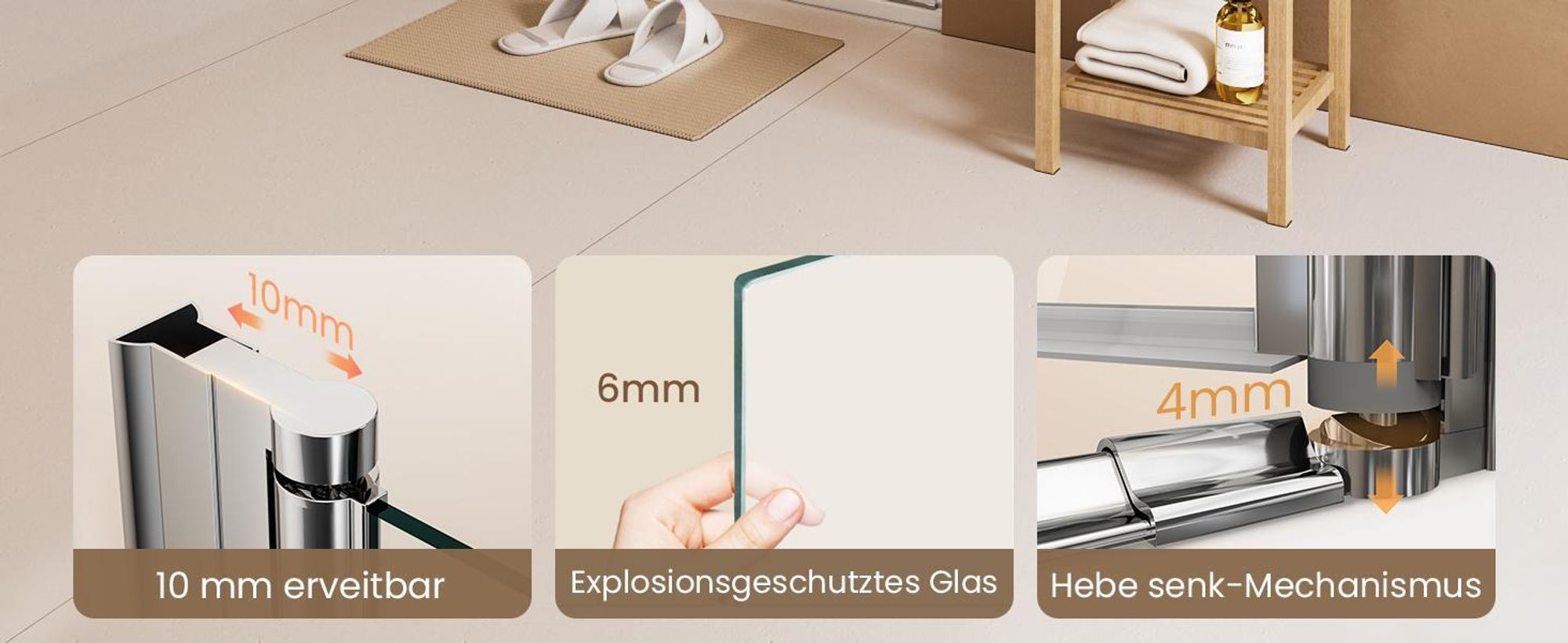 EMKE Duschtür 100x195cm Nische Pendeltür Falttür 1-teilig , 6mm ESG Sicherheitsglas Nischenduschtür Nano-Beschichtung & Hebe-Senk-Funktion, Chrom