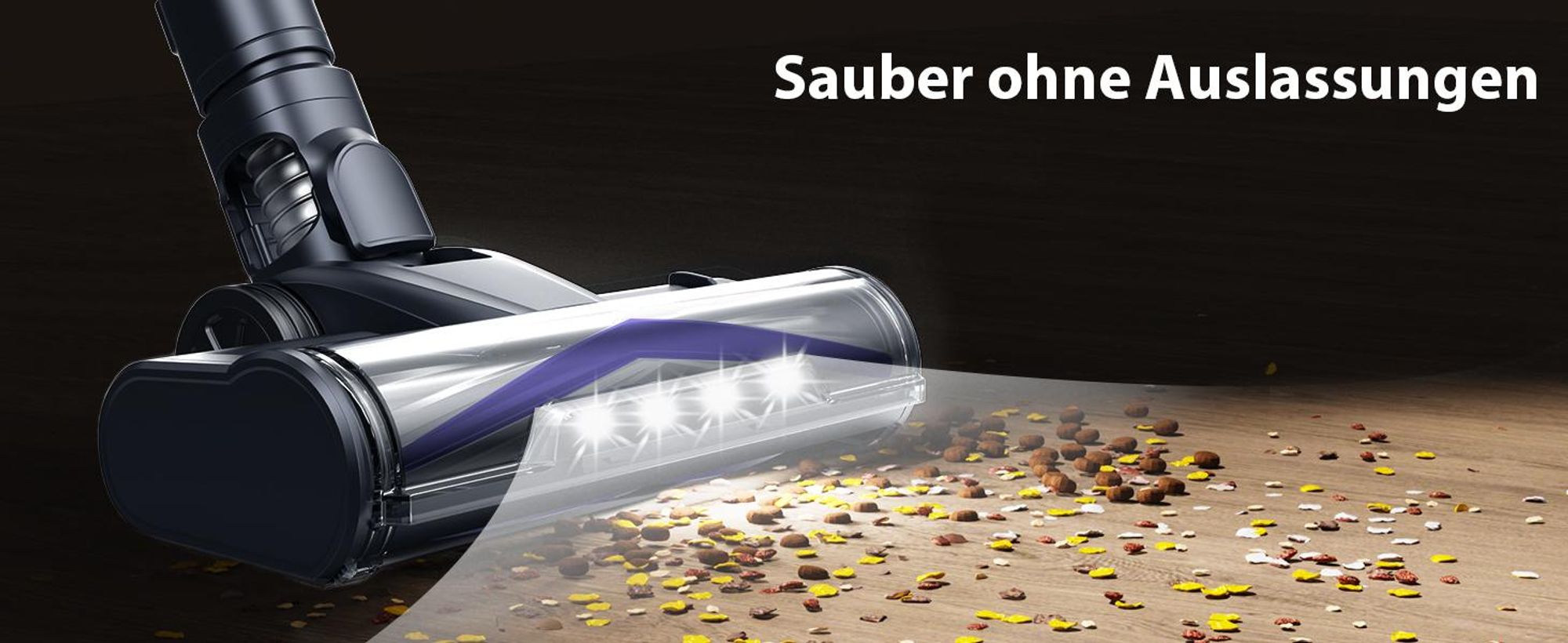 Akku Staubsauger Kabellos 85kPa/65Min, Akkustaubsauger beutellos mit AUTO-Modus, HEPA-Filter, LED-Bodenbürste für Tierhaare, Teppich & Hartboden