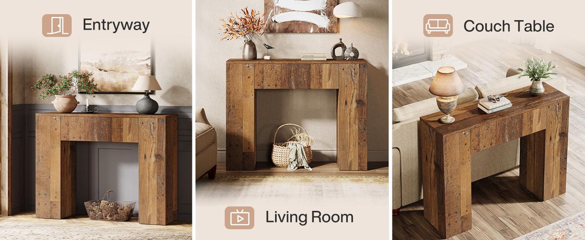 Tribesigns 100 cm Farmhouse-Konsolentisch, schmaler Sofa-Eingangstisch mit Schublade, kleiner Eingangstisch aus Holz , Flur, Foyer, Braun