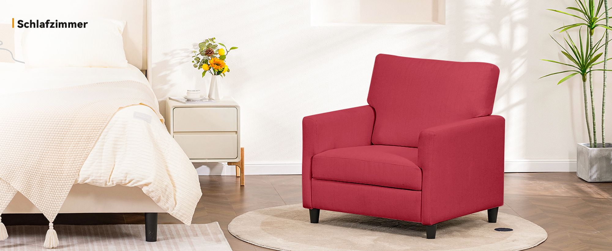 COMHOMA Relaxsessel Fernsehsessel TV-Sessel für Schlafzimmer, Leseecke Seitenstuhl mit Weicher Memory-Schaum Loungesitz, Leinenbezug, Rot